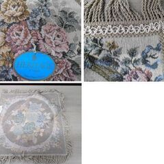 未使用保管品 Blannarl ブランナール クロス 2枚組(丸型×1枚/角型×1枚) 英国 フリンジ付き 敷物 苫小牧西店の画像
