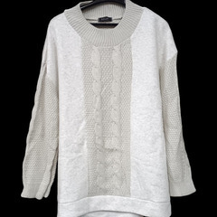 (古着)ケーブル柄 ニット切替プルオーバー(size LL)
