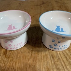 猫用食器×2個セット　ピンク、ブルー