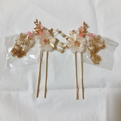 【新品】ヘアアクセサリー かんざし 髪留め 花 浴衣 夏祭り ピンク 和風小物 ピアス 髪飾りの画像