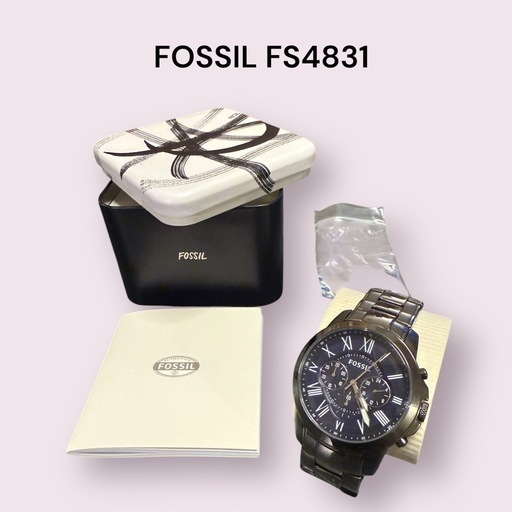【美品】FOSSIL フォッシル メンズ腕時計 クロノグラフ ガンメタ×ネイビー