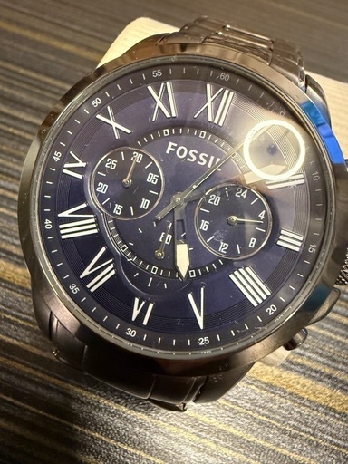 【美品】FOSSIL フォッシル メンズ腕時計 クロノグラフ ガンメタ×ネイビー