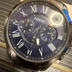 【美品】FOSSIL フォッシル メンズ腕時計 クロノグラフ ガンメタ×ネイビーの画像