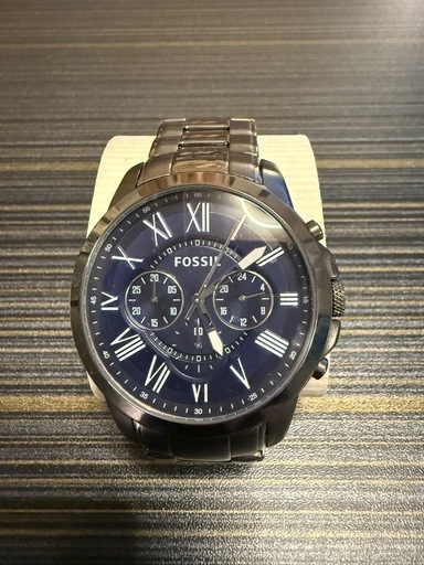 【美品】FOSSIL フォッシル メンズ腕時計 クロノグラフ ガンメタ×ネイビー