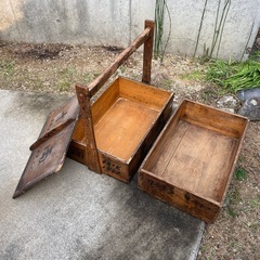 古道具 昭和レトロ 木製 オカモチ 蓋付き 持ち手付き　家具 収納　の画像