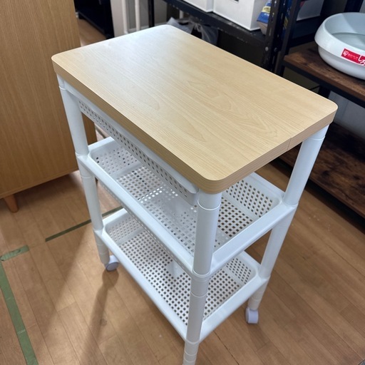 ウッドテーブルワゴン引き出しバスケット付き　中古