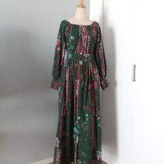 授乳ワンピース　ペイズリー　マキシ丈　グリーン　エスニック