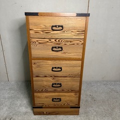 【154】レトロ　木製タンス 5段引き出し