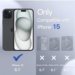 JEDirect マットケース iPhone 15 6.1インチ用 耐衝撃性ミリタリーグレードの落下防止 つや消しの半透明の背面電話カバー 指紋防止 (ブラック)の画像