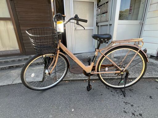 【リサイクルショップどりーむ鹿大前店】No.5　自転車　ママチャリ　27インチ　茶色　6段ギア付き　ベル付き　LEDオートライト付き