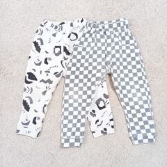 【お取引中】【キッズパンツ2点セット①】100／マーキーズ・PAIRMANON／幾何学柄・チェッカー柄／モノトーンの画像