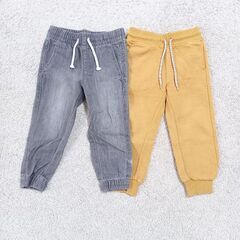 【お取引中】【キッズパンツ2点セット②】92／H&M／グレー・ブラウン／デニム・スウェット／ポケット付きの画像