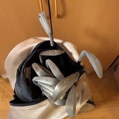 ゴルフバッグ、クラブ、パター練習機セットの画像