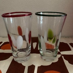 レトログラス　カップ　ガラス　ハンドメイド　2個おまとめ売り