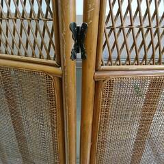  レトロ家具 ラタン 藤 2連衝立 外寸(約)幅900×高さ1280× 厚み25mmの画像