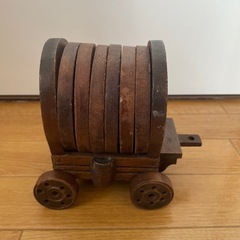 ビンテージウッドコルクコースターセットカバーワゴン キャディ コネストガ ウエスタンカウボーイ 6ピース小物入れの画像