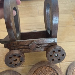 ビンテージウッドコルクコースターセットカバーワゴン キャディ コネストガ ウエスタンカウボーイ 6ピース小物入れの画像