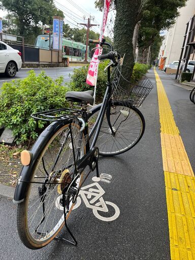 【リサイクルショップどりーむ鹿大前店】No.49　自転車　27インチ　黒色　ギア故障　LEDオートライト付き　鍵付き　美品