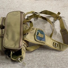 釣り用ショルダーバック（ウエスト部も固定可能）　サイズW約400×H約200×D約400 ポケット数9個　ロッド固定1本可能の画像