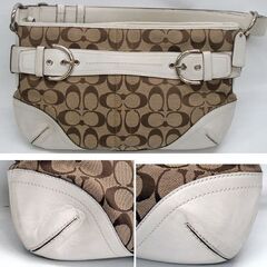 COACH コーチ シグネチャー ワンショルダーバッグ F07077 ブラウン×ホワイト 斜め掛け可　ブランド　ワンショルダー　肩掛け　☆ PayPay(ペイペイ)決済可能 ☆ 札幌市 豊平区 平岸 平岸店の画像