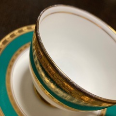 HOYA ボーンチャイナ　カップ&ソーサー1客　エメラルドグリーン×ゴールドの画像