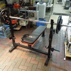 トレーニングセット プレート合計重量70kg バーベル ベンチ付きバーベル台 筋肉トレーニング 札幌市東区 新道東店の画像