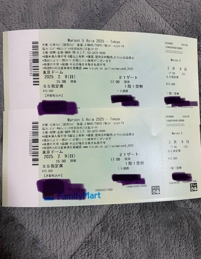 マルーン5東京ドーム2/9(日)2枚セット