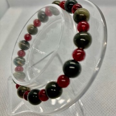 天然石 黒曜石 ガーネット ブレスレットの画像
