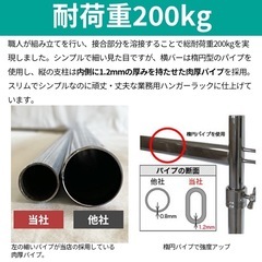 ハンガーラック 業務用 組立不要 幅120cm 耐荷重200kg 高さ184cm F-class1200 頑丈 壊れない 工具不要 大容量 日本製 パイプハンガーの画像