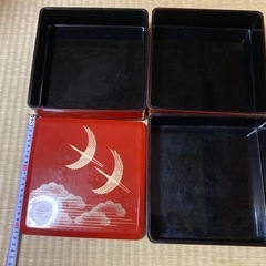 ⑤漆塗り 漆器 合成漆器？　三段重 重箱 お弁当箱 お節料理　昭和レトロの画像