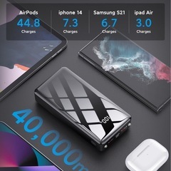 【新品未使用】① 【40000mAh大容量·新登場】モバイルバッテリー 大容量 急速充電 ３台同時充電 LCD電量残量表示 PSE技術基準適合 Type-C入出力兼用 LEDライト付き 2WAY入力ポート（Type-C+Micro） かしこく充電 iPad/iPhone/Android各種スマホ対応 安全設計 回路保護 機内持ち込み可能 旅行/出張/アウトドア/キャンプ/停電対策/防災用の画像