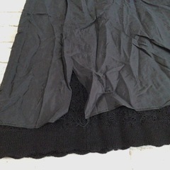 X623 ニットスカート 裏地あり ブラック 膝丈 ウエストゴム 冬用 古着の画像