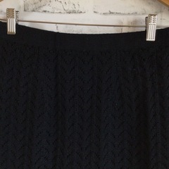 X623 ニットスカート 裏地あり ブラック 膝丈 ウエストゴム 冬用 古着の画像