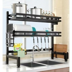 水切りラック シンク上 2段 水切りかご スリム ステンレス製 まな板収納 カトラリーケース 付き 食器 乾燥 大容量 収納 棚 シンプル の画像