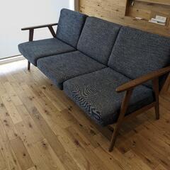 関家具　デニム3人掛けソファ 関家具 3人掛けソファ ハリス2 ファブリック クッション デニムカラー