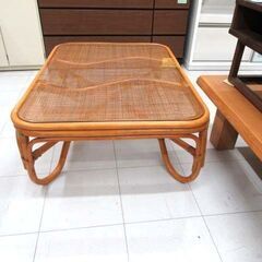 藤 ガラステーブル センターテーブル 幅103×奥行72.5×高さ35cm ラタンテーブル ローテーブル 藤家具 苫小牧西店の画像