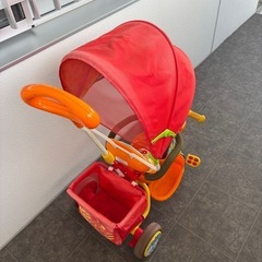 アンパンマンデラックスⅡ  三輪車 オレンジ サンシェード 安全ベルト かご付きの画像