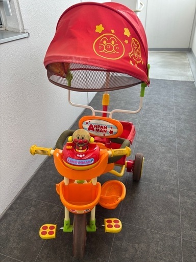 アンパンマンデラックスⅡ  三輪車 オレンジ サンシェード 安全ベルト かご付き