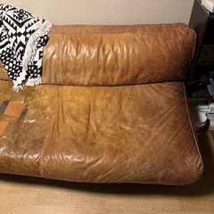 acme furniture ナンシー 本革ブラウンレザーソファ パッチ修理あり