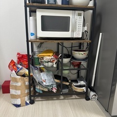 CJMM レンジ台 レンジラック キッチンワゴン レンジボード 2段キッチン収納棚 食器棚 スライド棚 家電や器具収納 省スペース 全体耐荷重80kg幅約65×奥行き約35×高さ約110cm 茶色の画像