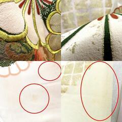 アンティーク 昔着物 訪問着 ベージュ 茶ボカシ 金 多色 唐草 大花 刺繍 袷 バチ衿 正絹 昔きもの レトロ 明治・大正ロマン 身丈157.7cm 【キモノオフ野々市若松店】の画像