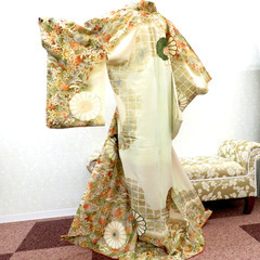 アンティーク 昔着物 訪問着 ベージュ 茶ボカシ 金 多色 唐草...