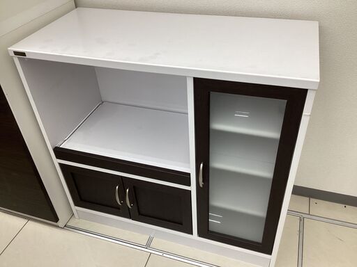 レンジ台　3枚扉　ブラウン×ホワイト