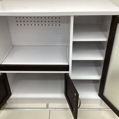 レンジ台　3枚扉　ブラウン×ホワイトの画像
