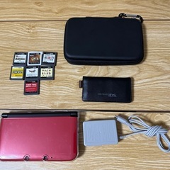 無傷美品　中古　ニンテンドー3DSLL 赤 本体　ソフト7枚、ケース付