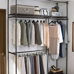 無料スチール洋服収納ハンガーカーテン付き