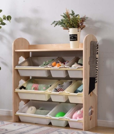 おもちゃ収納4段ラック 子ども用家具 天然木