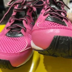 No.741 アシックス22.5㎝ 　運動靴  スニーカー  レザービーム　ピンク×ブラックの画像