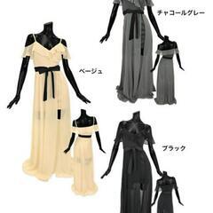 Tikaティカ 肩あき胸元フリルブラックリボンベルトシフォンAラインロングの画像
