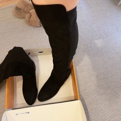24cm　スエード　異素材　ニーハイブーツ　ブラック　の画像